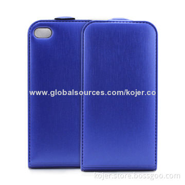 Cases for iPhone 4/4S with Flip Design and Electronic Embossed Fake Line, Made of PU Leather